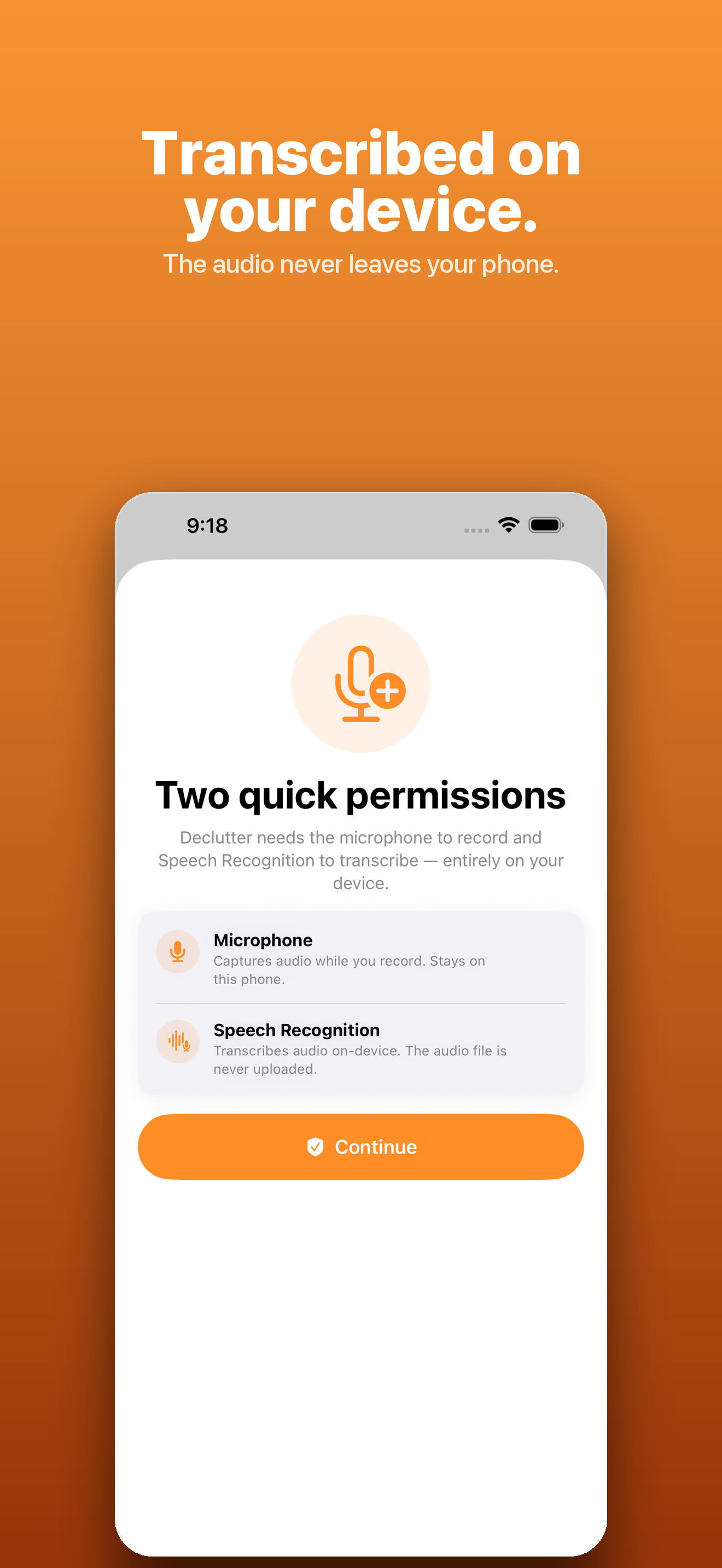 Declutter — on-device transcription in progress