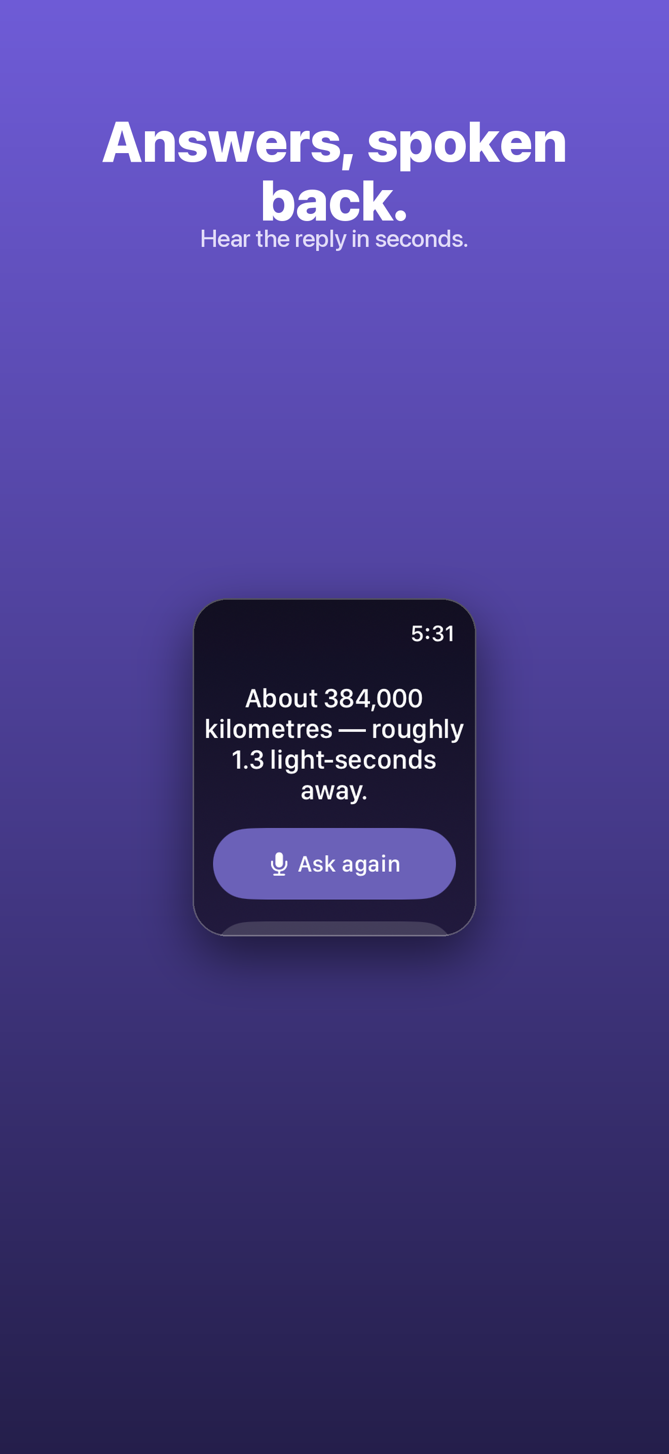 Murmur — a short answer shown on screen and read aloud
