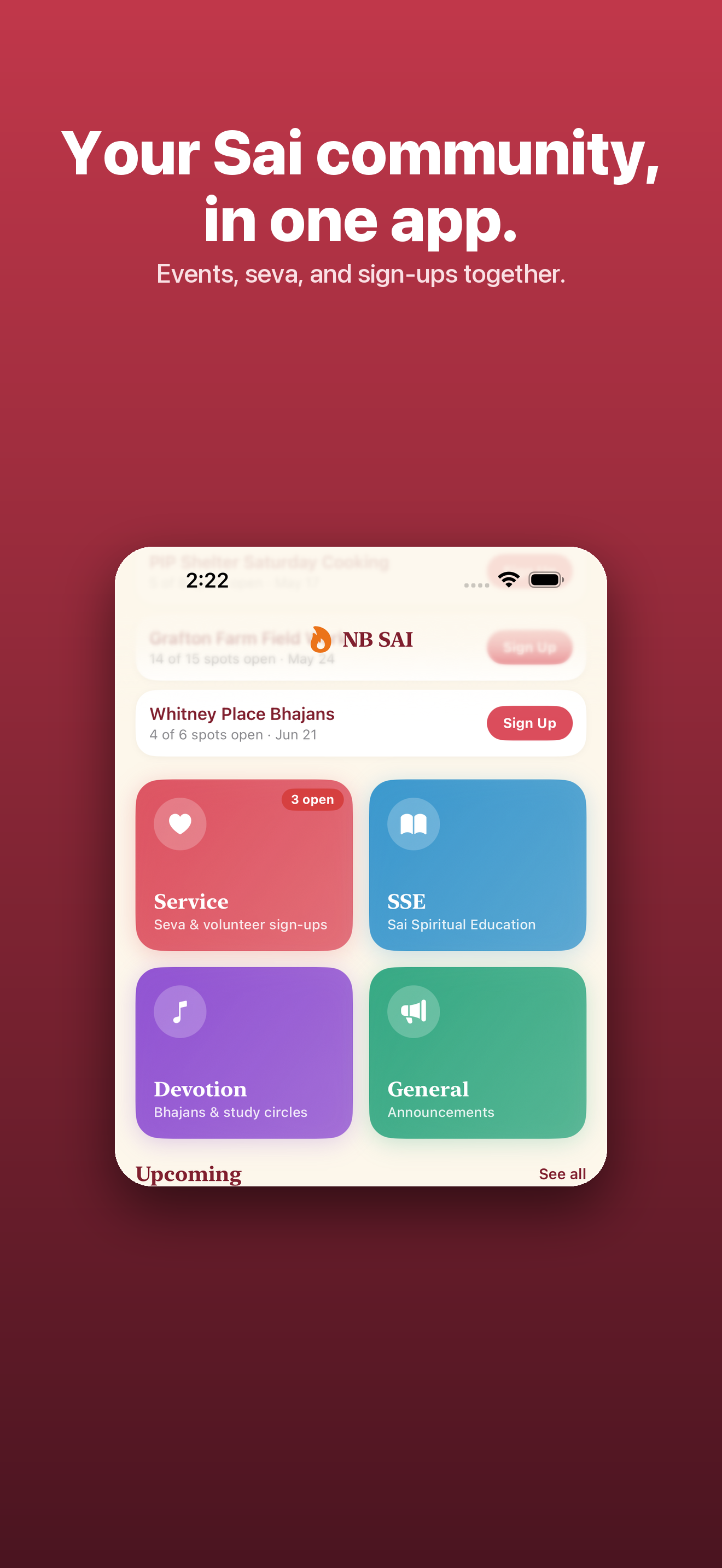 NB Sai Center — today at a glance on the home screen